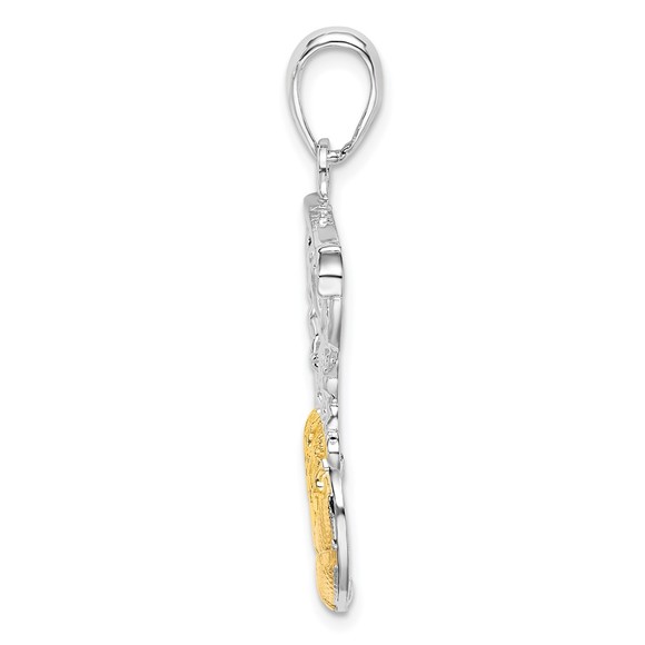 925 Sterling Silver Sports Net w 14k Yellow Gold Basketball Necklace Pendant - Picture 3 of 5
